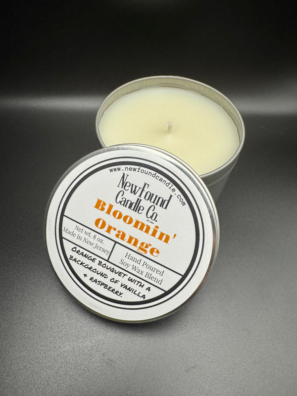 Bloomin Orange - Tin Candle (8 oz, Soy Blend Wax)