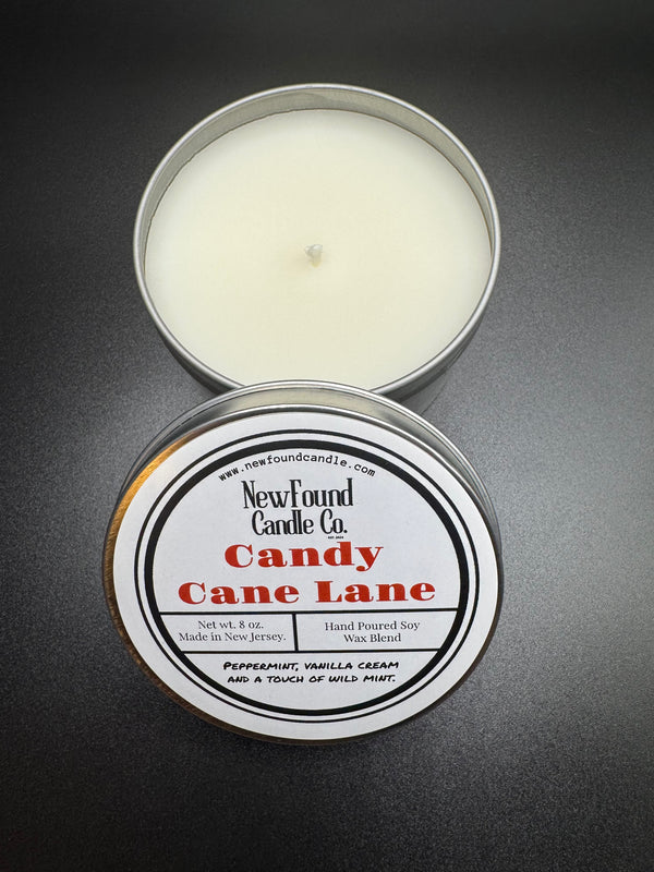 Candy Cane Lane - Tin Candle (8 oz, Soy Blend Wax)